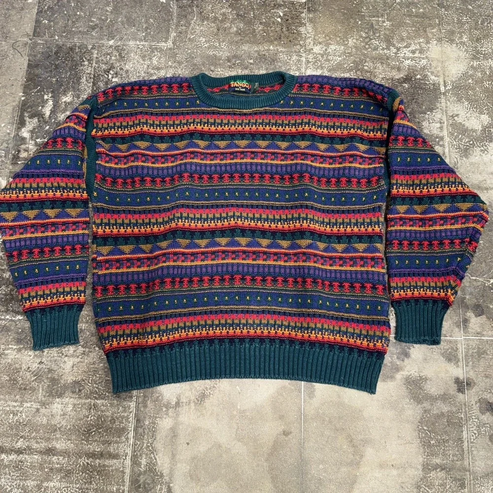 Vintage Tango by Max Raab Men's Knit Pullover Sweater Multicolor Crew Neck XL